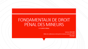DIU JP - LG -Fondamentaux droit pénal des mineurs. L. Grégoire - partie 1